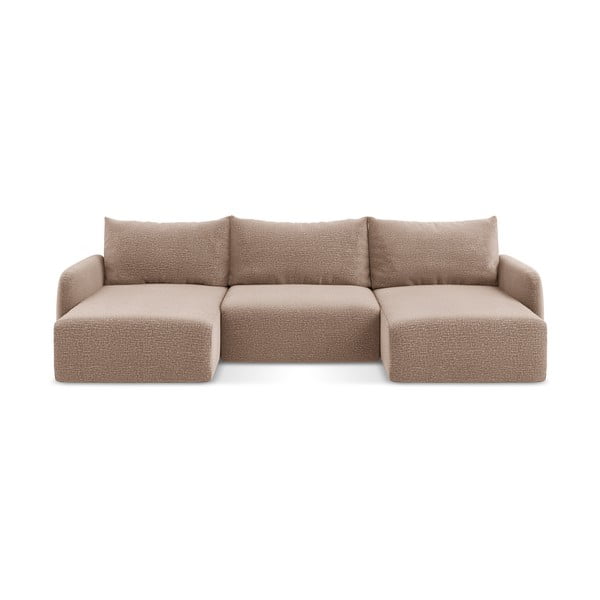 Svetlo rjava raztegljiva/s prostorom za shranjevanje kotna sedežna garnitura Kalena – Makamii