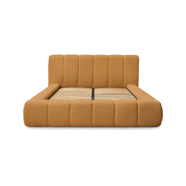 Gorčično rumena oblazinjena zakonska postelja s prostorom za shranjevanje z letvenim dnom 160x200 cm Denali – Bobochic Paris-image-3