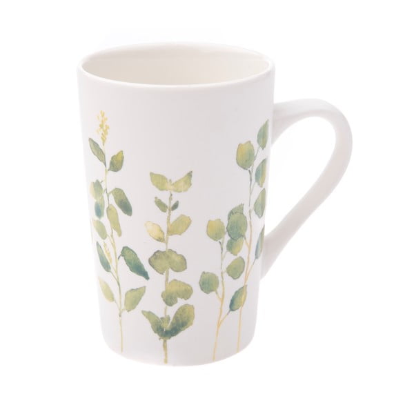 Bela porcelanasta skodelica z motivom zelenega cveta Dakls, 0,4 l
