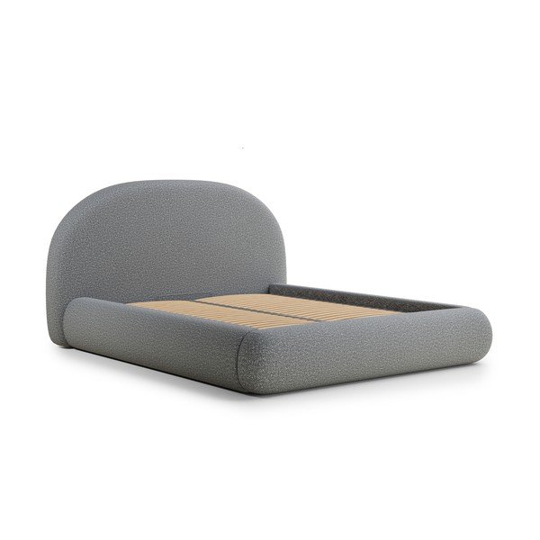 Siva oblazinjena zakonska postelja s prostorom za shranjevanje z letvenim dnom 140x200 cm Maumere – Maison de Rêve