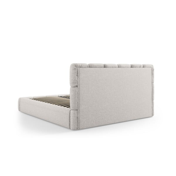 Svetlo siva oblazinjena zakonska postelja s prostorom za shranjevanje in letvenim dnom 160x200 cm Bellis – Micadoni Home-image-4