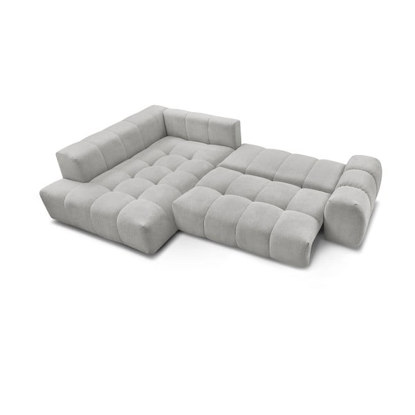 Svetlo siva raztegljiva/s prostorom za shranjevanje kotna sedežna garnitura iz šenilje (levi kot/v obliki črke L) Everest – Bobochic Paris-image-4