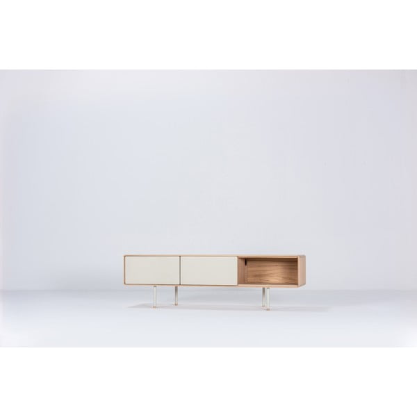 Bela TV omarica iz masivnega hrasta 160x48 cm Fina – Gazzda-image-2