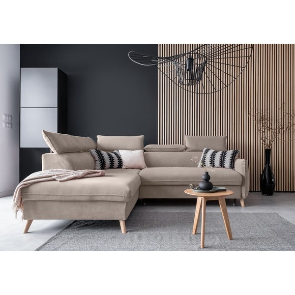 Bež žametna raztegljiva kotna sedežna garnitura (levi kot) Sweet Harmony – Miuform-image-1