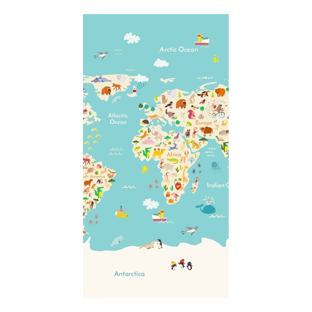 Brisača za na plažo s potiskom Good Morning Worldmap, 150 x 75 cm
