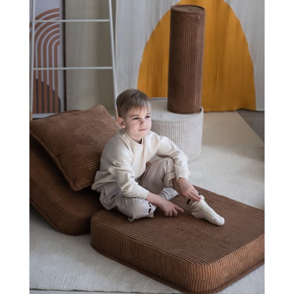 Rjav otroški fotelj iz rebrastega žameta Flip – Wigiwama-image-1