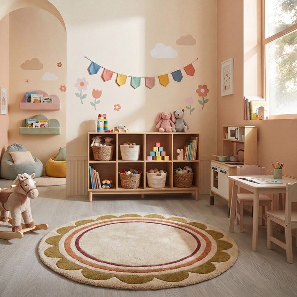 Ročno tkana volnena okrogla preproga v naravni barvi ø 120 cm Lois – Flair Rugs-image-2