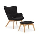 Črn fotelj z naslonjalom za noge iz rebrastega žameta Niko – Ropez