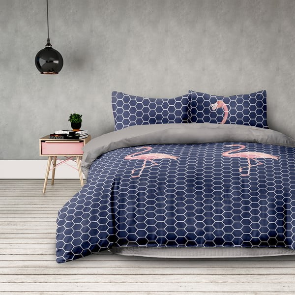 AmeliaHome Flamingo Dark posteljno perilo za enojno posteljo, 140 x 200 cm