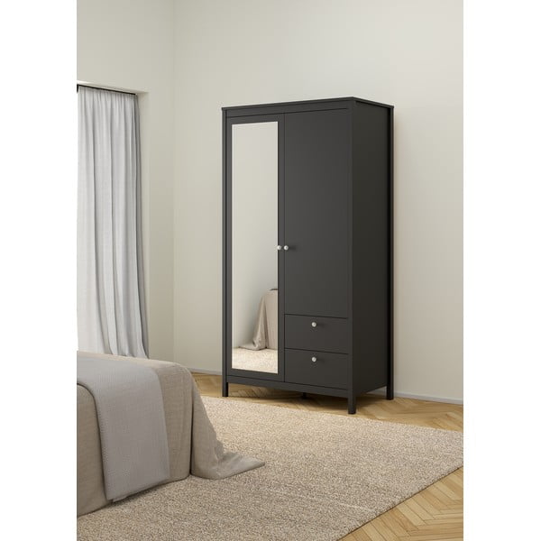 Črna garderobna omara z ogledalom 102x199x58 cm Madrid – Tvilum-image-3