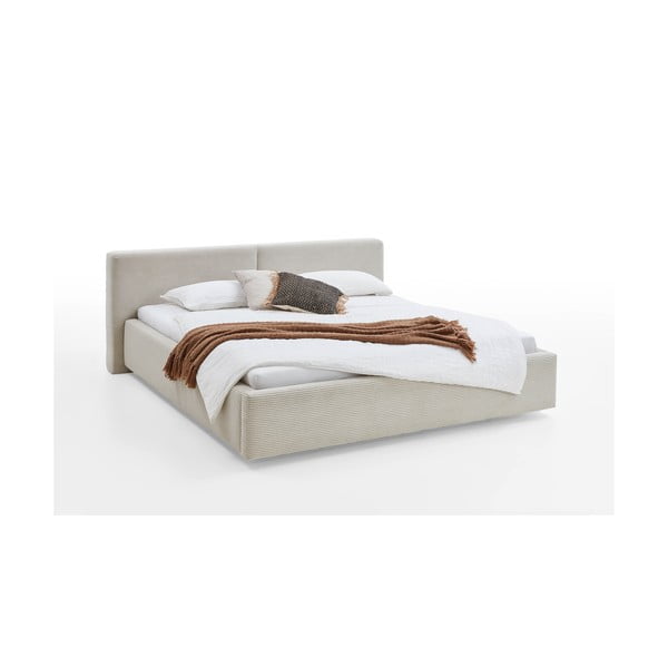 Bež oblazinjena zakonska postelja brez letvenega dna 160x200 cm Cube – Meise Möbel-image-4