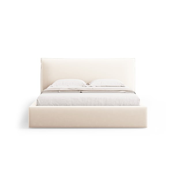 Kremno bela oblazinjena zakonska postelja s prostorom za shranjevanje in letvenim dnom 160x200 cm Elio – Milo Casa-image-2