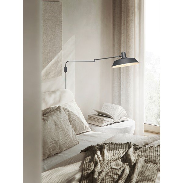 Mat črna stenska svetilka z upogljivo konstrukcijo z vtikačem ø 35,5 cm Bolder – Trio-image-1