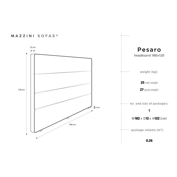 Kremasto vzglavje Mazzini Sofas Pesaro, 180 x 120 cm-image-4