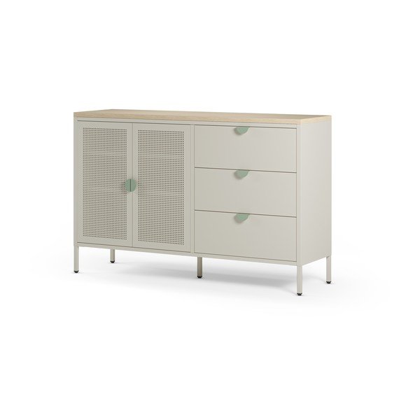 Kremno bela/v naravni barvi kovinska komoda 140x90x40 cm Sayla – Marckeric-image-4