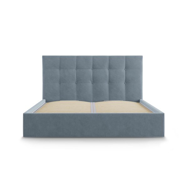 Svetlo modra žametna zakonska postelja Mazzini Beds Nerin, 180 x 200 cm-image-2