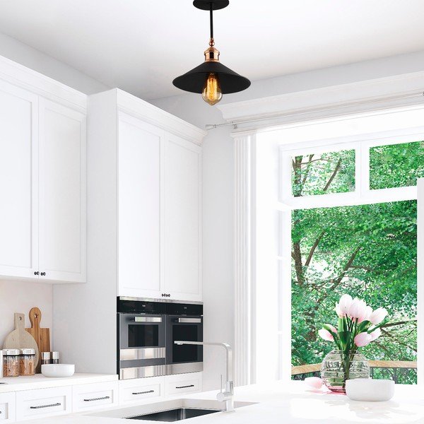 Črna stropna svetilka s kovinskim senčilom ø 24 cm Berceste – Opviq lights-image-3