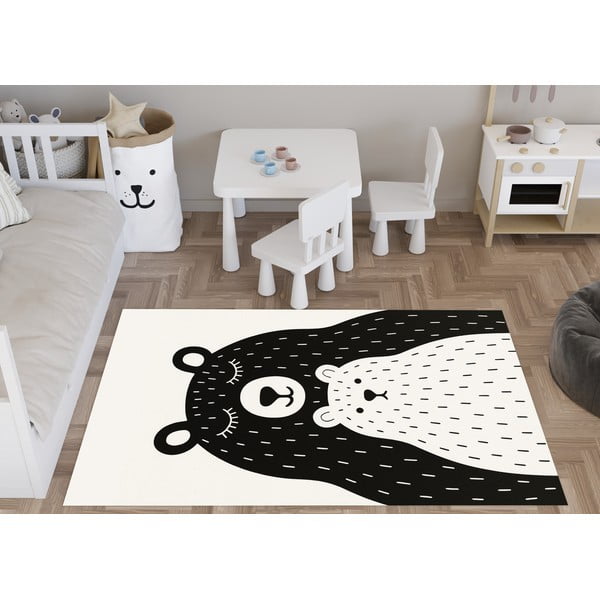 Črno-bela pralna otroška preproga 100x160 cm Bear Family v2 – Vitaus-image-1