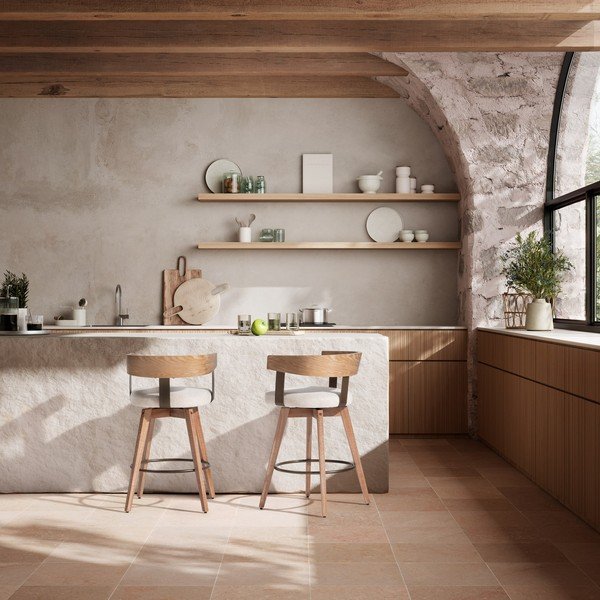 Kremno beli/v naravni barvi oblazinjeni barski stoli v kompletu z nasloni za roke 2 ks Ilia – MOME-image-1