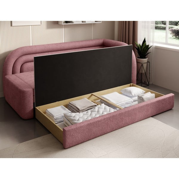 Rožnata raztegljiva/s prostorom za shranjevanje sedežna garnitura iz šenilje desni kot 223 cm Fabillo – ELTAP-image-4