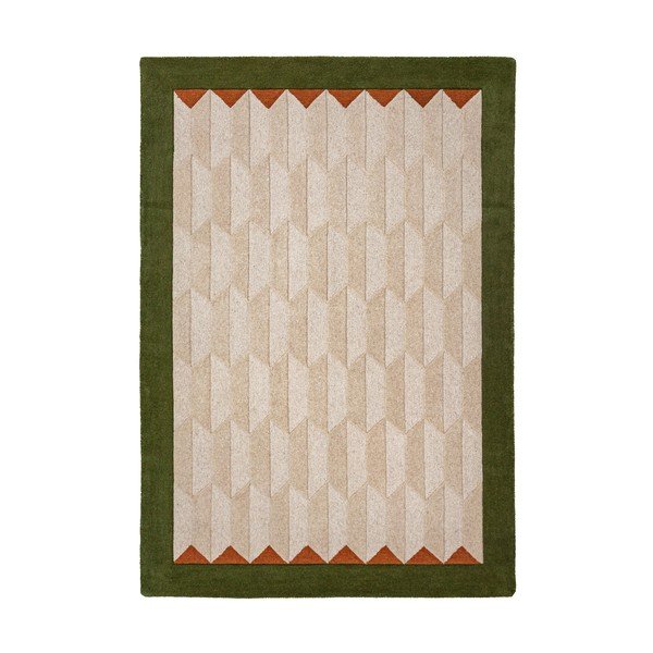Zelena/v naravni barvi ročno tkana volnena preproga 120x170 cm Apex Border Wool – Flair Rugs