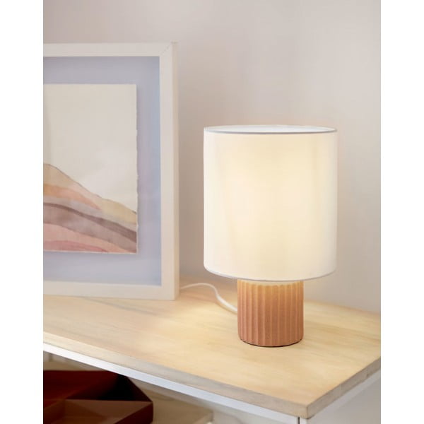Namizna svetilka s tekstilnim senčnikom v beli in naravni barvi (višina 28 cm) Eshe - Kave Home-image-1