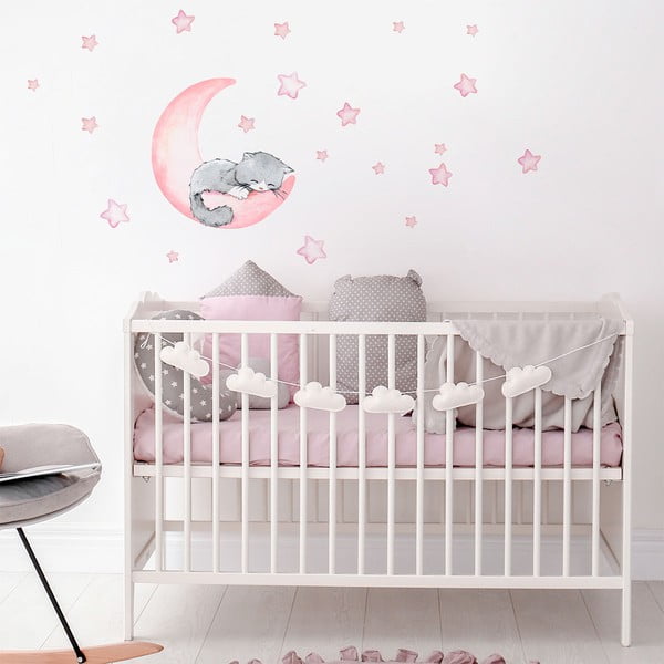 Rožnate otroške stenske nalepke Ambiance Magic Cat-image-1