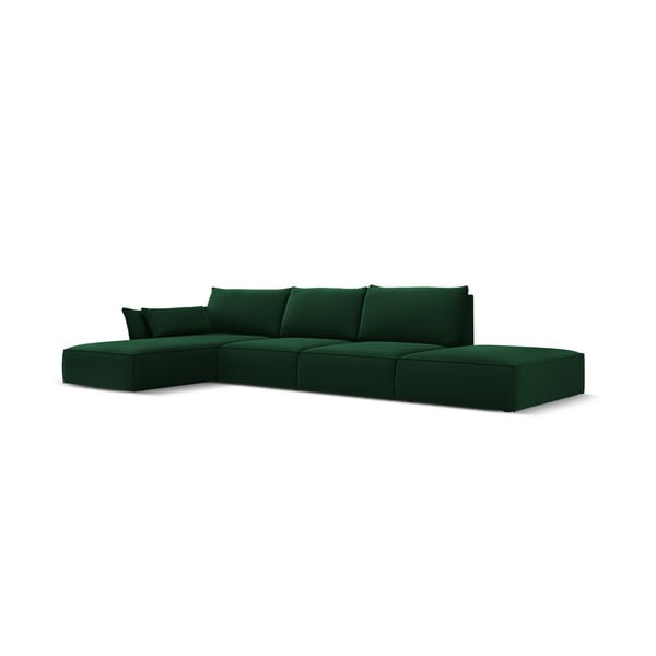 Temno zelena žametna kotna sedežna garnitura (levi kot/z ležalnikom) Vanda – Mazzini Sofas-image-2