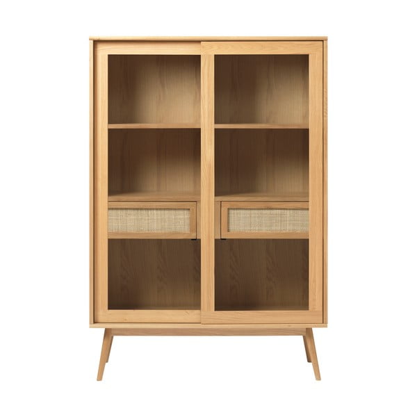 Vitrina v hrastovem dekorju z drsnimi vrati v naravni barvi 110x160 cm Barrali – Unique Furniture