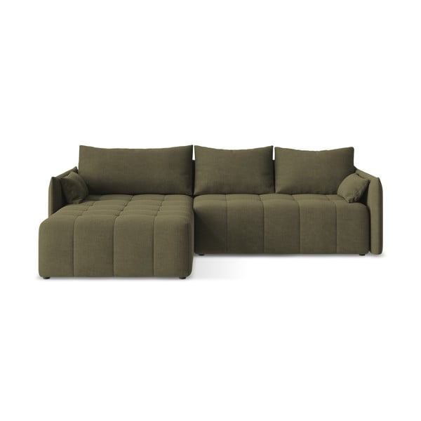 Kaki zelena raztegljiva/s prostorom za shranjevanje kotna sedežna garnitura (levi kot/z ležalnikom) Moku – Makamii