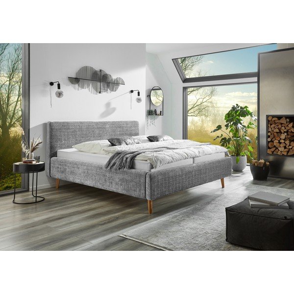 Svetlo siva oblazinjena zakonska postelja z letvenim dnom 180x200 cm Primavera – Meise Möbel-image-1