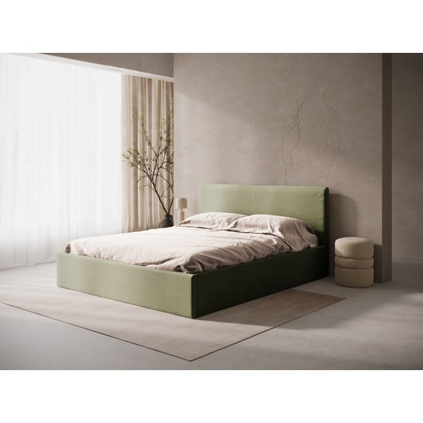 Zelena oblazinjena zakonska postelja s prostorom za shranjevanje/brez vzglavja z letvenim dnom 180x200 cm Susan – Micadoni -image-1