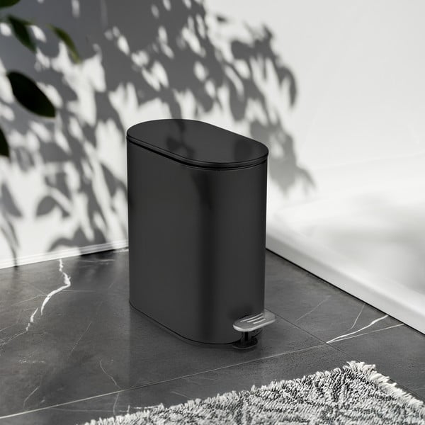 Mat črn jeklen koš za smeti s pedalom 5 l Collungo – Wenko-image-1