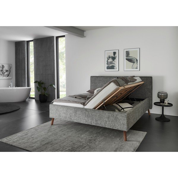 Siva oblazinjena zakonska postelja s prostorom za shranjevanje z letvenim dnom 160x200 cm Riva – Meise Möbel-image-3