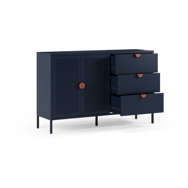Temno modra kovinska komoda 140x90x40 cm Sayla – Marckeric-image-1