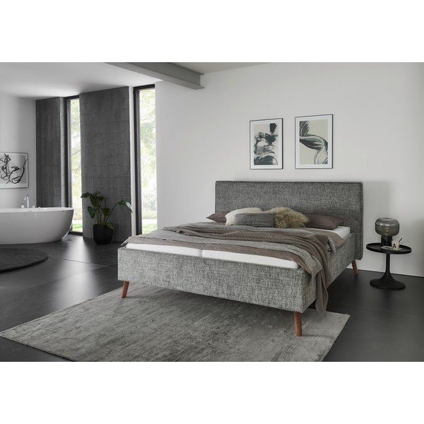 Siva oblazinjena zakonska postelja s prostorom za shranjevanje z letvenim dnom 160x200 cm Riva – Meise Möbel-image-1