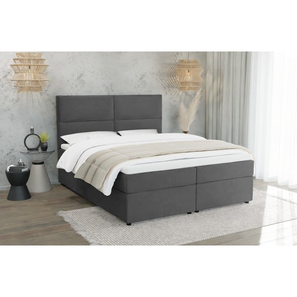 Temno siva boxspring postelja s prostorom za shranjevanje 180x200 cm Rico – Ropez-image-1