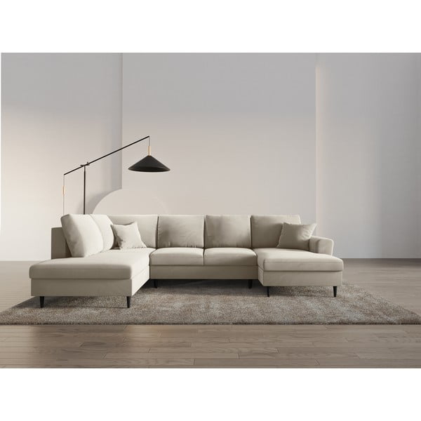 Bež žametna raztegljiva kotna sedežna garnitura s prostorom za shranjevanje (levi kot/v obliki črke "U") Kyoto – Cosmopolitan Design-image-2