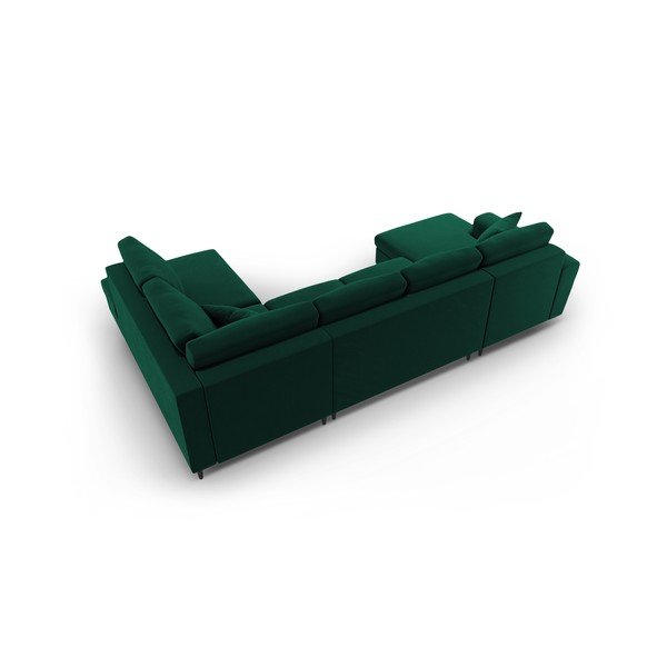 Zelena žametna raztegljiva kotna sedežna garnitura s prostorom za shranjevanje (desni kot/v obliki črke "U") Kyoto – Cosmopolitan Design-image-4