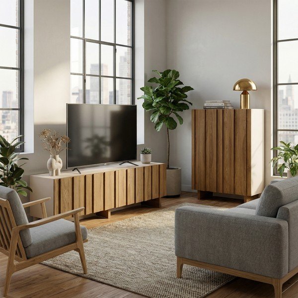 Kremno bela/v naravni barvi TV omarica iz masivnega bora 180x50x43 cm Marlo – Marckeric-image-4