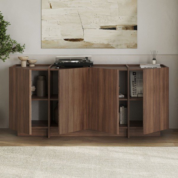 Komoda v orehovem dekorju z luknjo za kable v temni naravni barvi 180x80x45 cm Dorma – Kalune Design-image-2