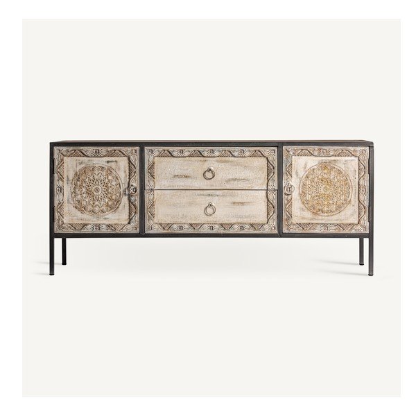 TV omarica iz masivne jelke v naravni barvi 135x55 cm Jaipur – Burkina