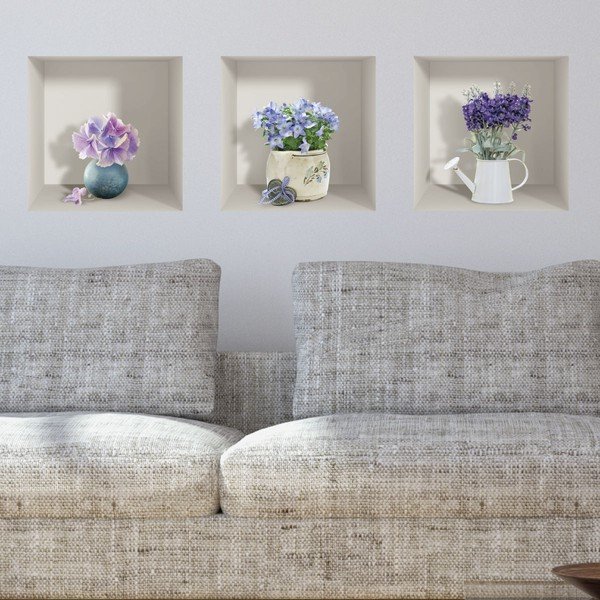 Komplet 3 3D stenskih nalepk Ambiance Purple Bouquets-image-1