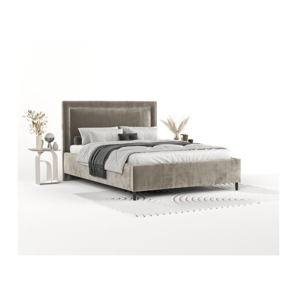 Bež oblazinjena zakonska postelja s prostorom za shranjevanje z letvenim dnom 160x200 cm Baleine – Maison de Rêve-image-1