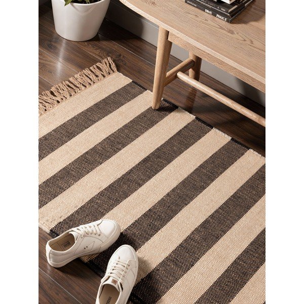 Črn/kremno bel ročno tkan tekač iz jute 80x200 cm Playa – Hanse Home-image-1