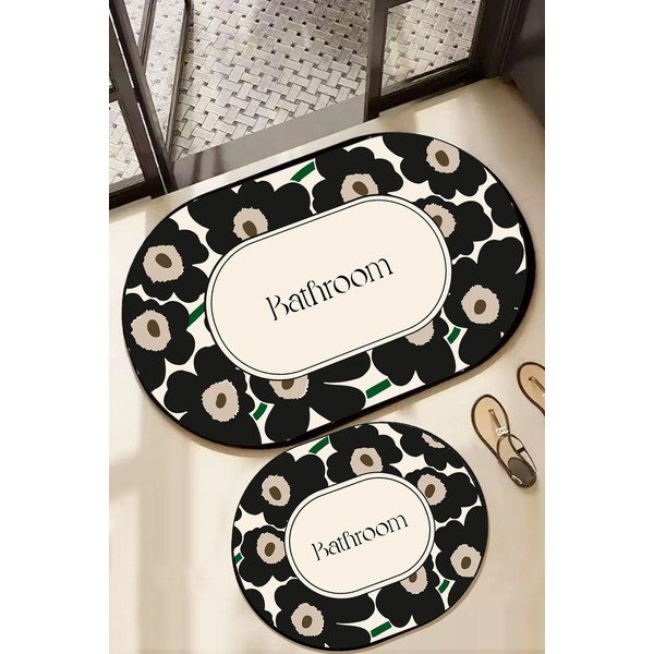 Črne/bež kopalniške preproge v kompletu 2 ks 60x100 cm Oweld – Foutastic-image-1