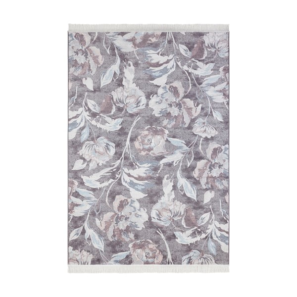 Siva preproga z bombažem Nouristan Contemporary Flowers, 95 x 140 cm