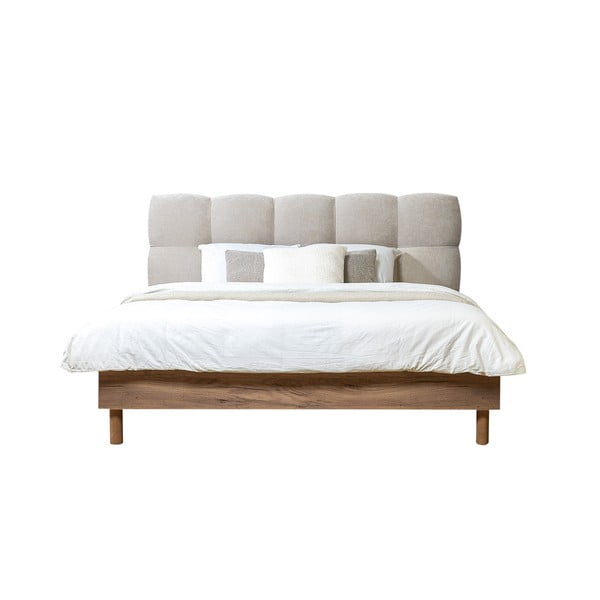 Svetlo siva oblazinjena zakonska postelja z letvenim dnom 160x200 cm Kumo – Bobochic Paris-image-2