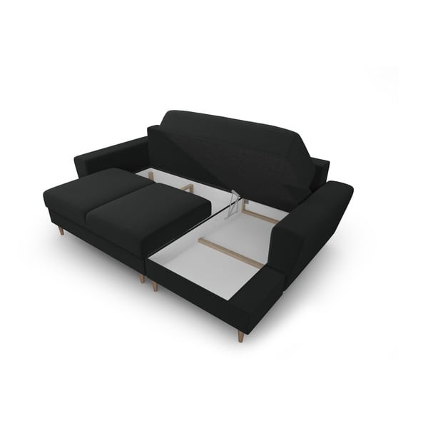 Črna žametna raztegljiva kotna sedežna garnitura s prostorom za shranjevanje (desni kot/z ležalnikom) Kyoto – Cosmopolitan Design-image-3