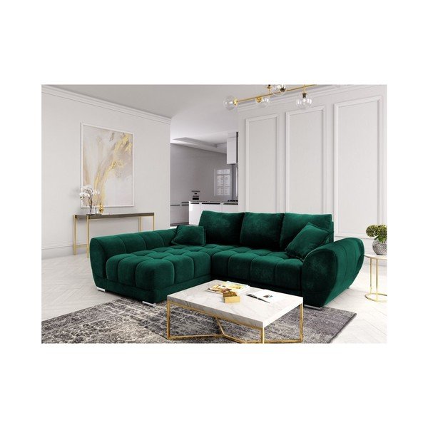 Zelena aztegljiva sedežna garnitura z žametnim oblazinjenjem Windsor & Co Sofas Nuage , levi kot-image-1